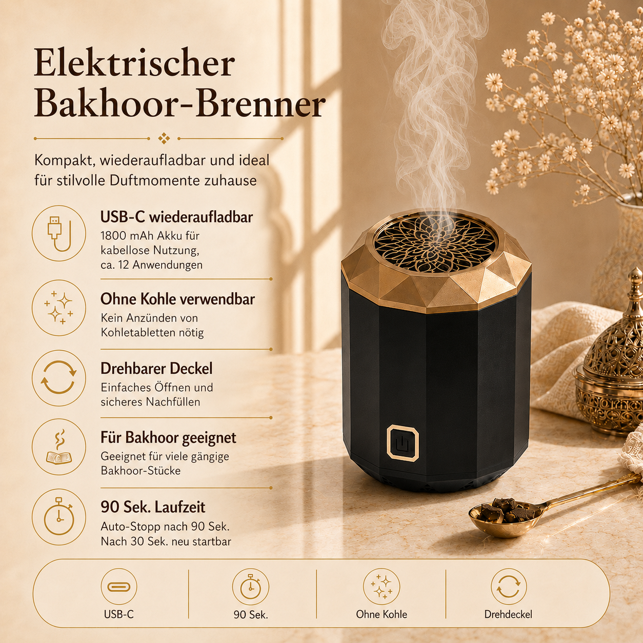 Elektrischer Bakhoor Brenner – Gold Edition