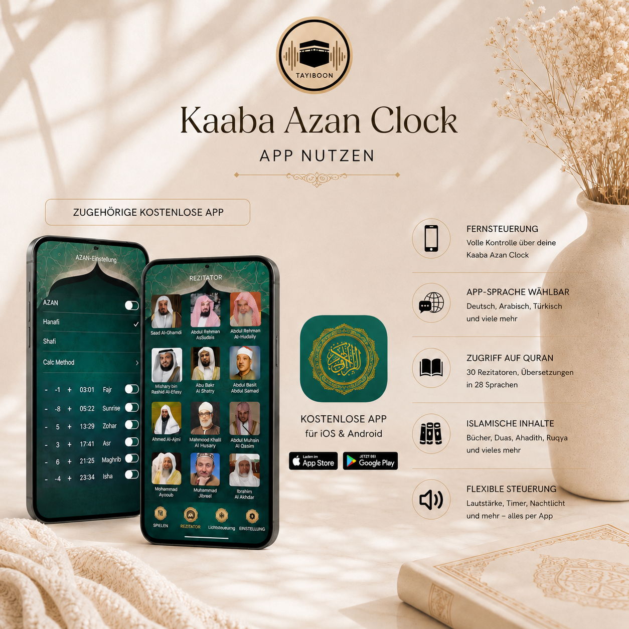 Kaaba Azan Uhr mit Quran Speaker | Islamische Gebetsuhr