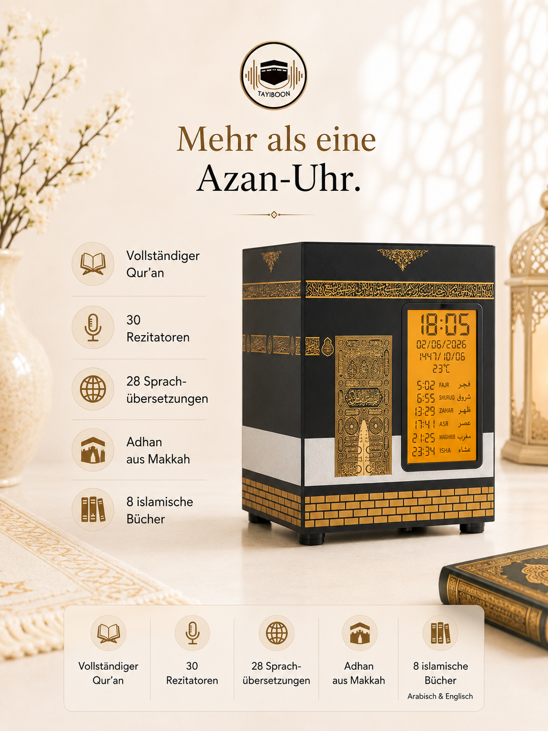 Kaaba Azan Uhr mit Quran Speaker B-Ware